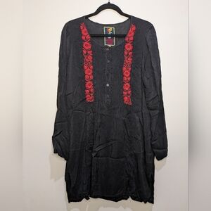 Johnny Was Embroidered Tunic Top Black Red Floral Rayon Size Small